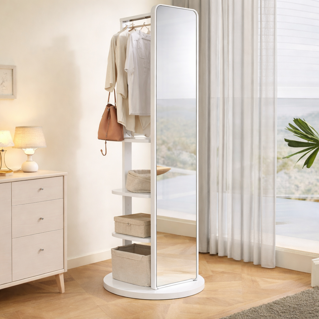 Espelho Premium 360º com Cabideiro Integrado + Brindes: Kit 25 Cabides de Veludo!